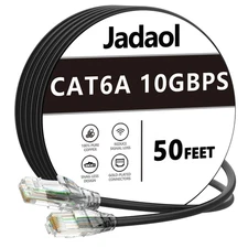 Cat6A Ethernet Cable 50 Ft, Slim round 28AWG, 10Gbps 550Mhz High-Speed Pure Copp