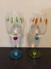 Retired Momo Panache Crystal CARNIVAL Wine Glasses Diamonds Hand Painted Romania
