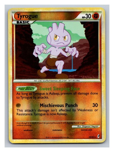 Tyrogue 36/95 Rare Call of Legends Pokemon Reverse Holo Moderately Played