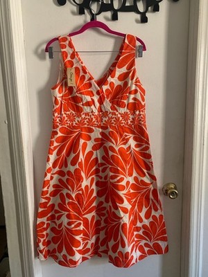 Boden Amalfi Summer Dress Women UK12R US8R Retro Orange White Hodgepodge