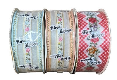 Vintage Offray Wired Ribbon Lot NOS Rosetta & Lattice Rose Floral Gingham Craft