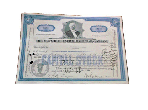 1964 NEW YORK CENTRAL RAILROAD NYC CAPITAL STOCK CERTIFICATE