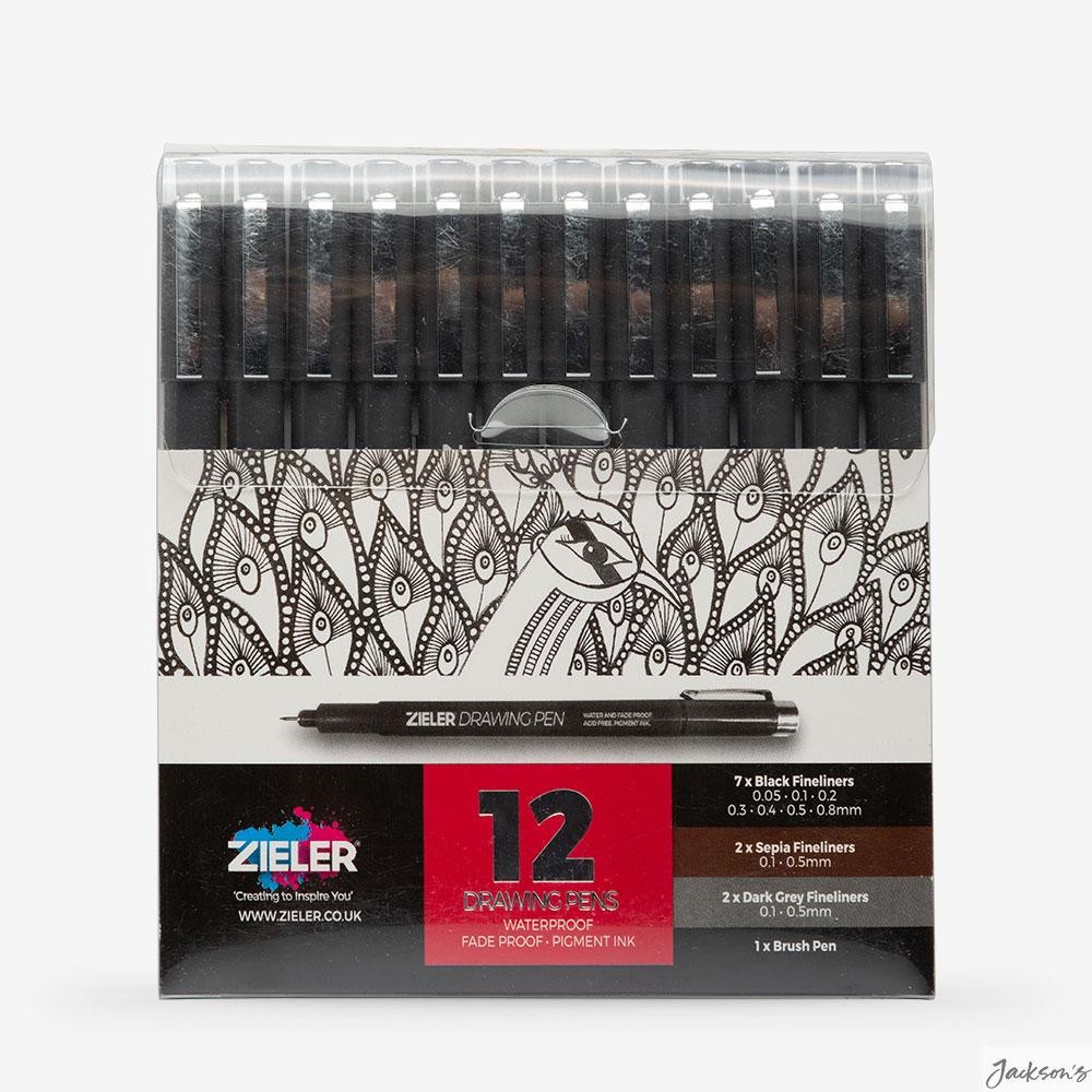 Zieler Fineliner Drawing Pens Set Pigment Ink 12 Pack For Sketching Outlining