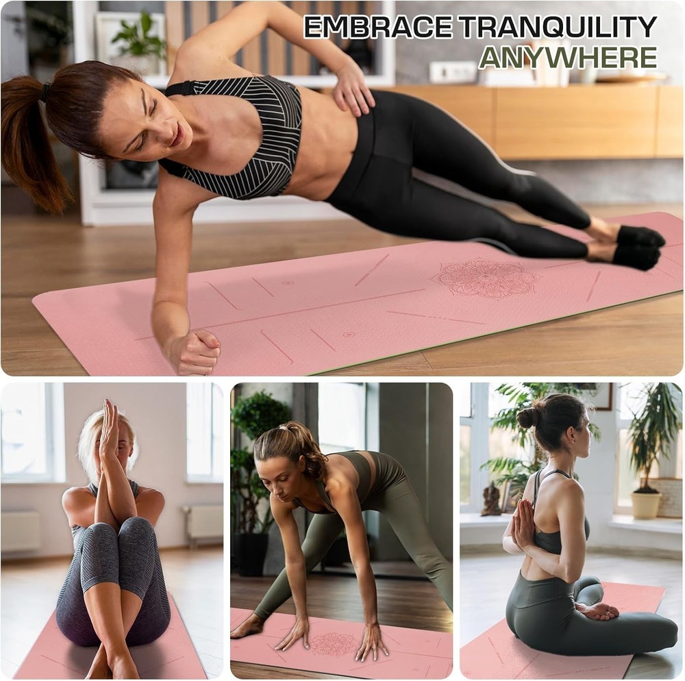 Non-Slip TPE Yoga Mat 72x24 Inches for Women & Men - 3/16 Thick Anti-Tear Design