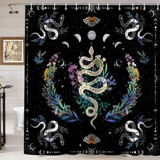 Black and White Snake Shower Curtain, Moon Phase Galaxy Star Colorful Floral ...