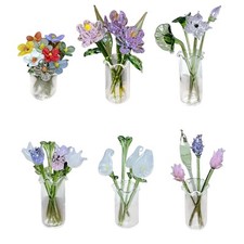Bouquet de fleurs artificielles en verre avec vase pour anniversaire de sœur