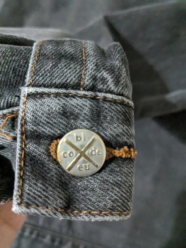 VTG Code Bleu Trucker Jacket Men L Gray Denim Dark Wash Faded Relaxed Biker READ - Picture 9 of 11