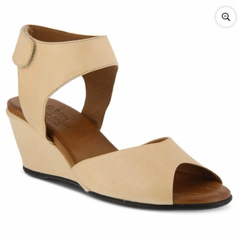 Spring Step NIB Sandales D’Été Beige Cuir Talon Compensé Ouvert Pointure 5 - Photo 1/4
