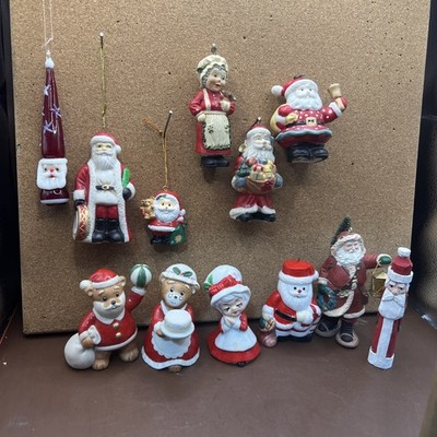 Vtg Christmas Ornaments & Figures Santa Mrs Claus Lot Of 12