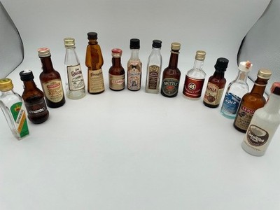 Lot of 14 Vintage Mini EMPTY Liquor and Liqueur Bottles