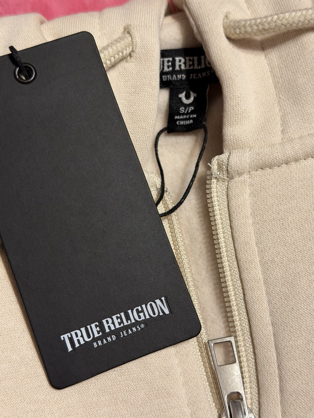 True Religion Brand Jeans Beige Full Zip Hoodie Buddha Graphic Men's Size S thumbnail 3