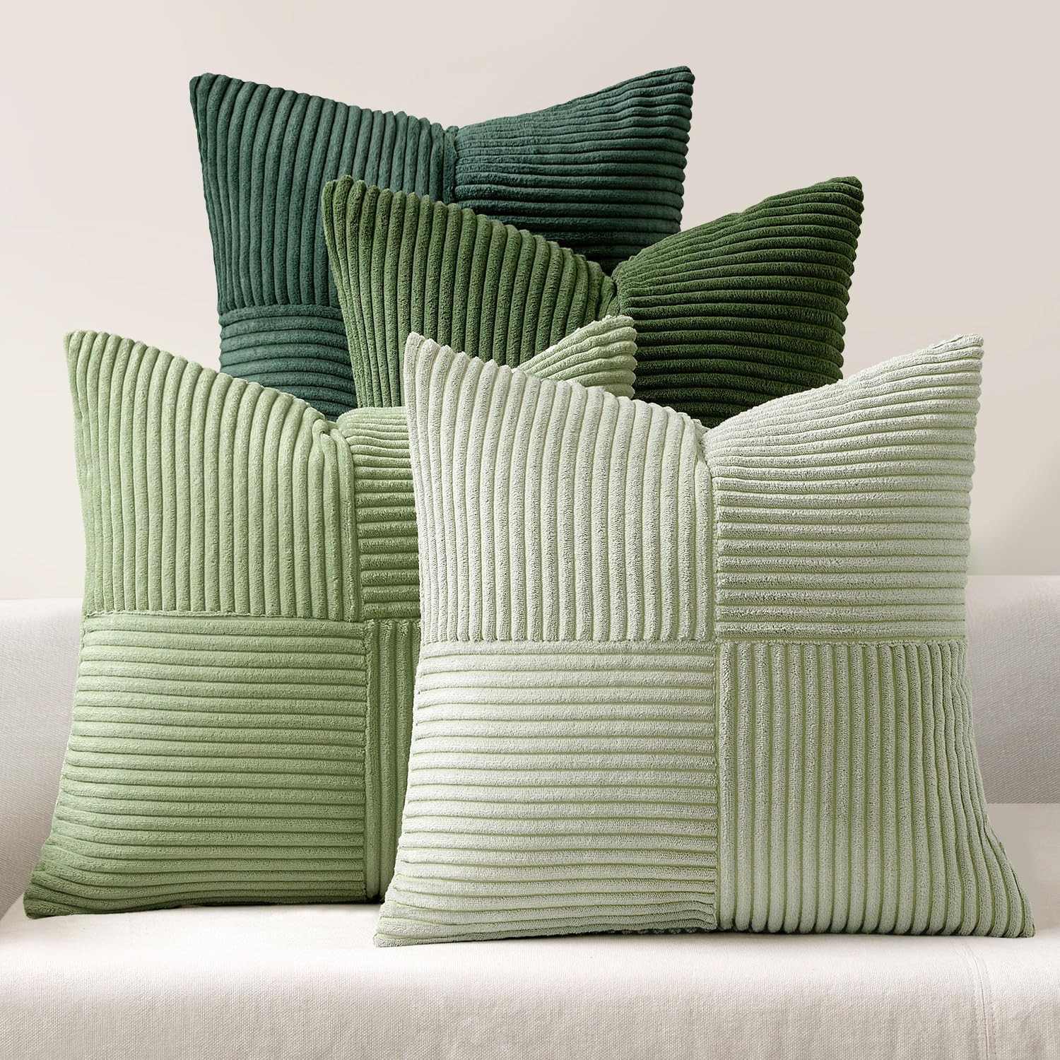 4 Federe Cuscino 50x50 Verde Natale Velluto a Coste Lavabili