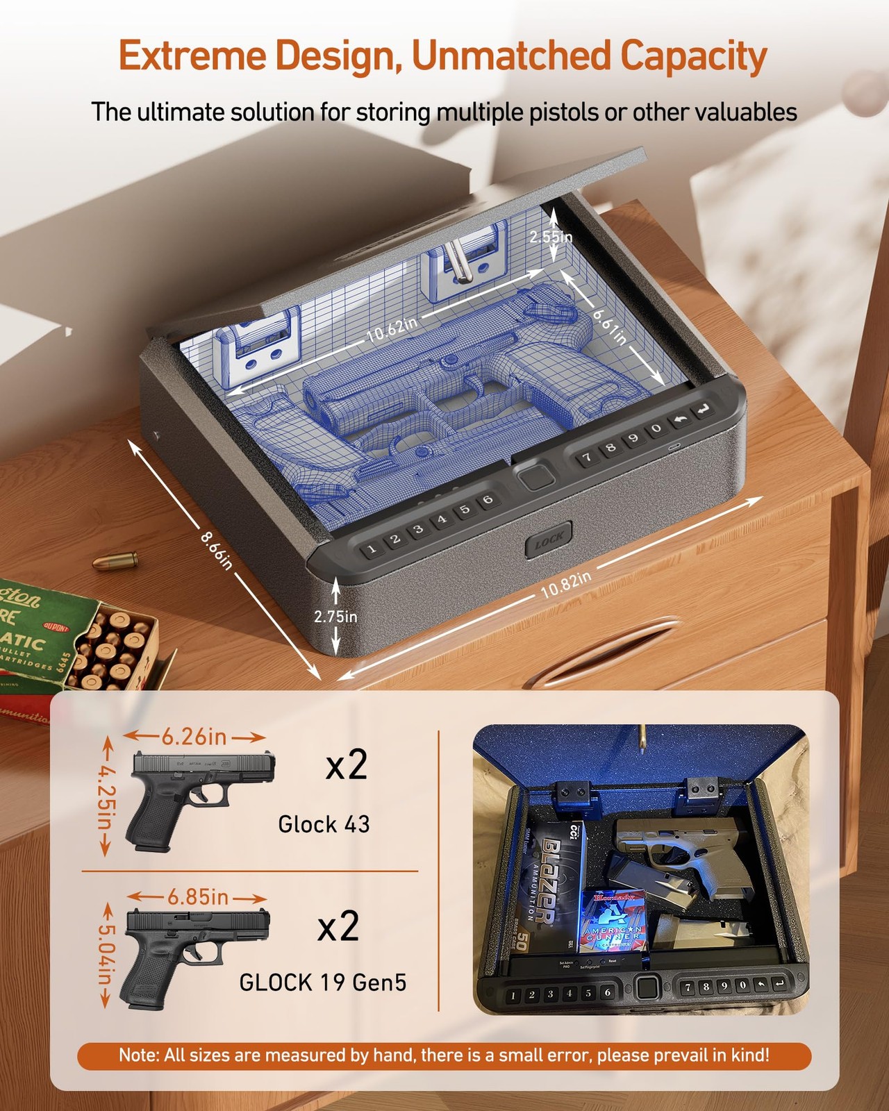	BILLCONCH Gun Safe for Handgun - Biometric Gun Safe 4 Ways Quick Access with	