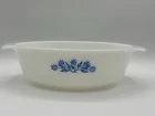Vtg Anchor Hocking Milk Glass Blue Cornflower Oval 1-1/2 Qt Casserole Dish #433