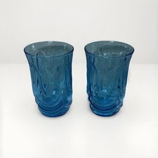 Vintage Set Of 2 Juice Glasses Colonial Tulip  Tumblers Electric Blue MCM Glass