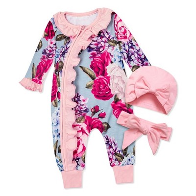 Baby Girl 0-3 months Clothes -Flower Going Home with Flower Print, Hat, and H...
