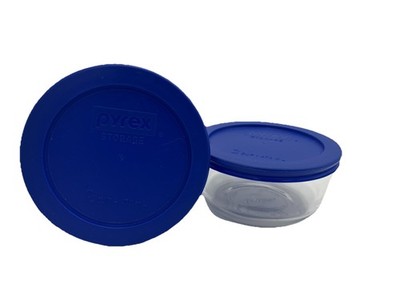 Set of 2 Pyrex Glass Food Storage Bowls Round Blue Lids 2 Cups Each  Kitchenware | eBay