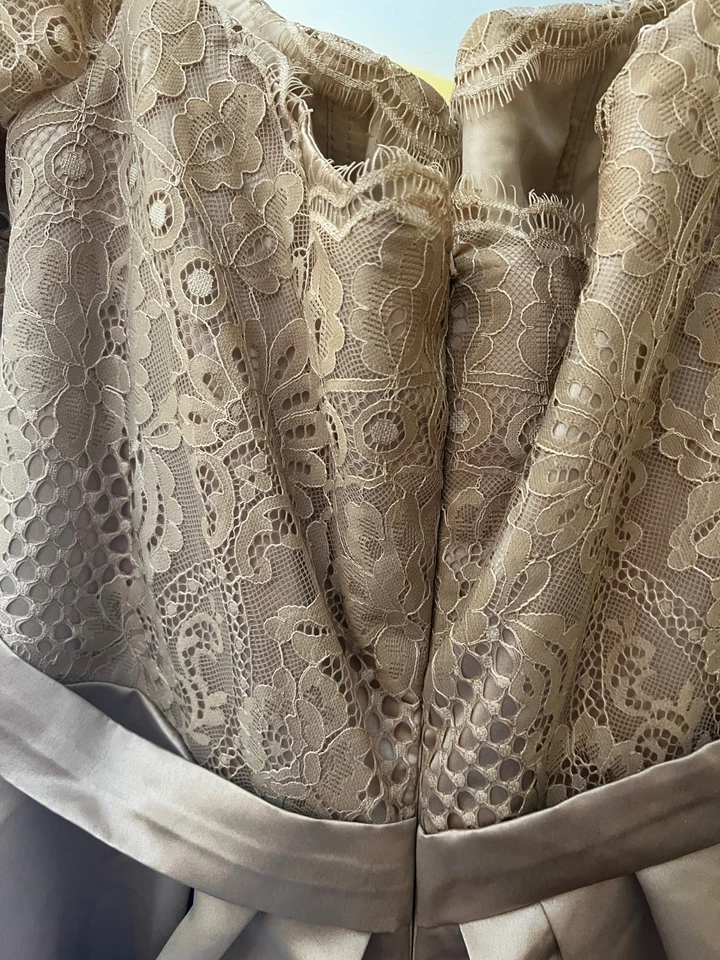 Champagne Lace & Satin Wedding Dress – Elegant A-Line Bridal Gown - Image 4 of 4