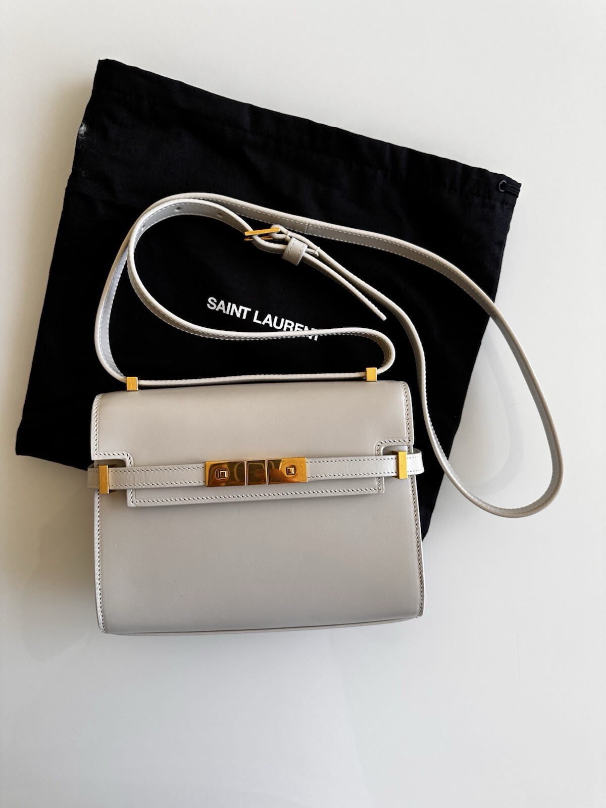 Borsa Saint Laurent Manhattan piccola in scatola colore: bianca vintage taglia piccola pelle