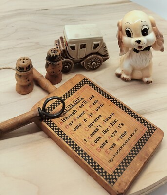 vtg variety kitchen S P shakers little people stagecouch puppy wine cork  screw