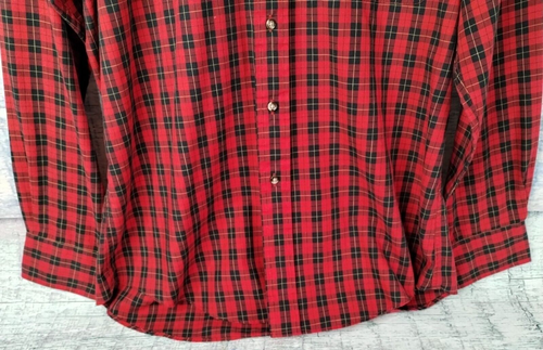 Vtg Izod Mens Long Sleeve Button Plaid Red Black Casual Shirt Size Med Hong Kong - Picture 5 of 17