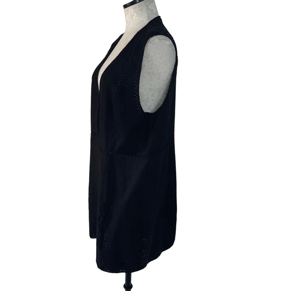Neiman Marcus Long Vest Womens Size Large Black Faux Suede Open Front Mod - Image 3 of 4