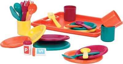 NEW Battat Dinner Party Toys Playset (4-Piece)-Plates, Cutlery, Tray, Cups Toys