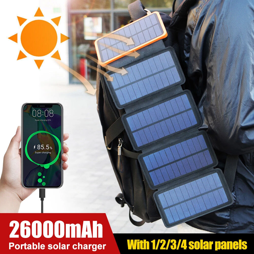 26000mAh Portable Solar Power Bank Dual USB Output External Battery Charger