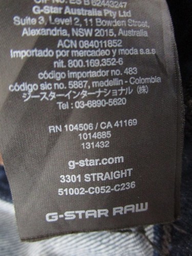 G Star Raw #3301 Straight Leg Button-Fly Jeans Dark Wash Sz 33 x 29.5 - Picture 10 of 12