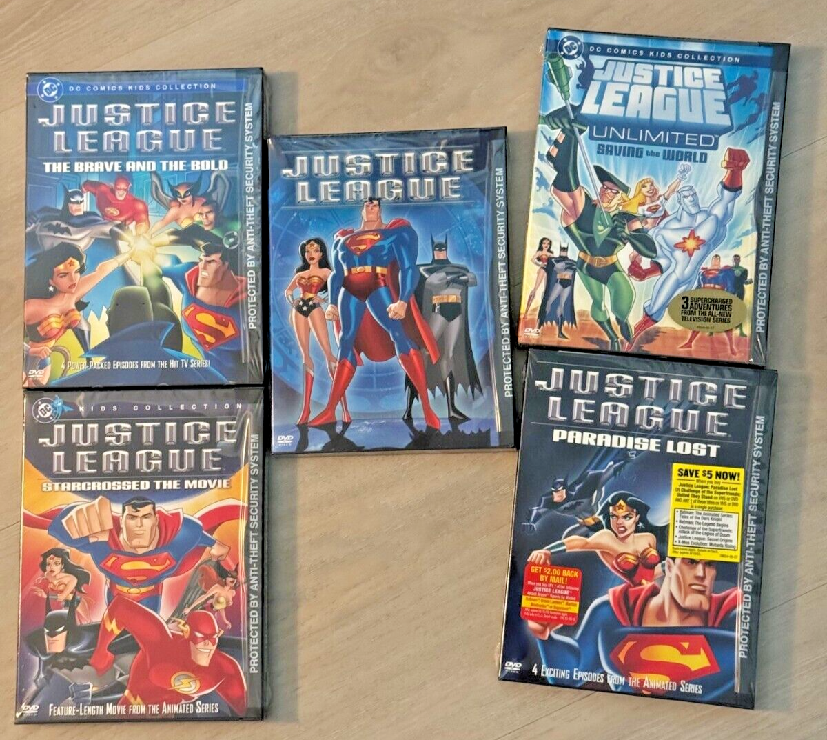 JUSTICE LEAGUE- ANIMATED SERIES SET OF 5 DVDS - BRAND NEW -SEALED