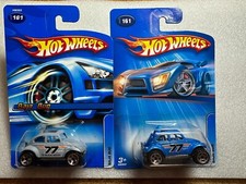 Hot Wheels Lot of 2 VW Baja Bug 2005 #161 Blue & Grey, OR5SP Wheels, Metal Bases