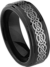 9mm Tungsten Carbide Black IP Plated High Polished Laser Wedding Band Ring