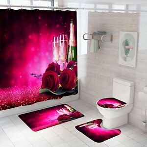Rose-Bathroom-Rug-Set-Shower-Curtain-Non-Slip-Toilet-Lid-Cover-Bath-Mat
