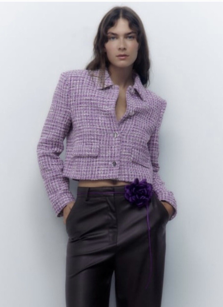 【トレンド品】 ZARA テーラードジャケット ZARA WOMEN NEW FITTED CROPPED TEXTURED BLAZER Weave Tweed