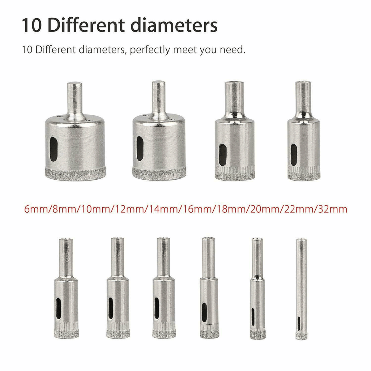 10pcs JINGLING 4mm Diamond Coated Hole Saw Drill Bits For Gemstones, Agate, Glass, Tile