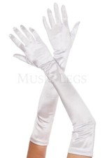 Women's, Extra Long Satin Costume Gloves. Music Legs 452 White
