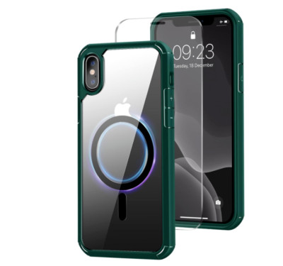 Amizee Magnetic Case for iPhone X and iPhone Xs Dark Green with Screen Protector