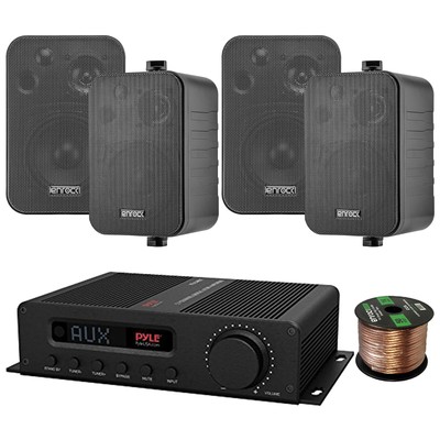 Pyle PFA540BT 5-Channel Bluetooth/FM Amp Receiver, 4x 4'' 30W Black Speakers,Wire