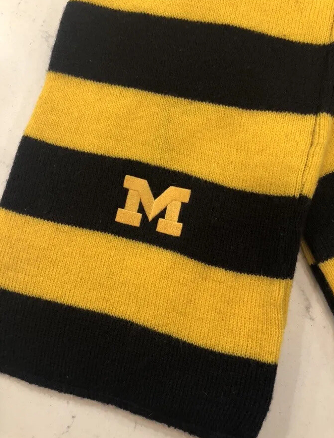 Michigan U Wolverines Yellow/Navy Blue Scarf Football Gear School Spirit