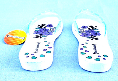 Sandals Flip Flops Slip On XL Womens  X -Large Sole Selection Purple Flowers New