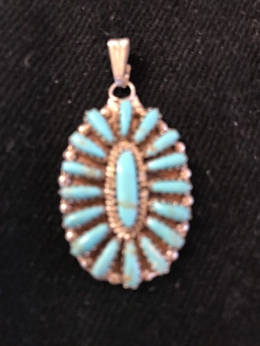 Sterling Silver Turquoise Cluster Pendant Signed Gift 1.5" 3198 - Picture 7 of 12