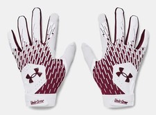 Under Armour Men's UA Clean Up Baseball Batting Gloves 1378764-106 WHT/MAROON