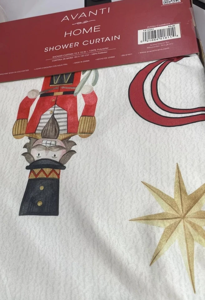 Cortina de ducha de tela Avanti 72x72 en vacaciones cuenta regresiva 12 días nueva con etiquetas Foto 4 de 4