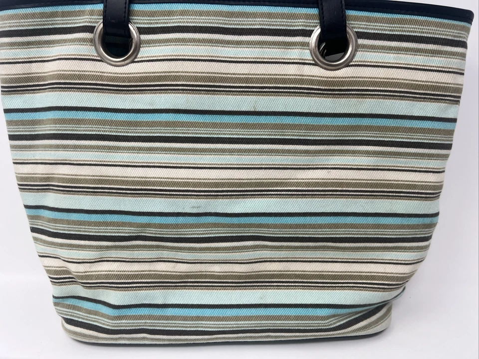 Bolso de Mano Gap Factory Store Azul Tostado Rayas Verano Algodón Ligero Sensación de Lona Foto 4 de 4