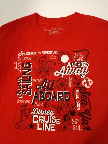 Disney Cruise Line Mickey Mouse Captain All Aboard Red T-Shirt X/S Cotton AS-IS - Picture 2 of 6