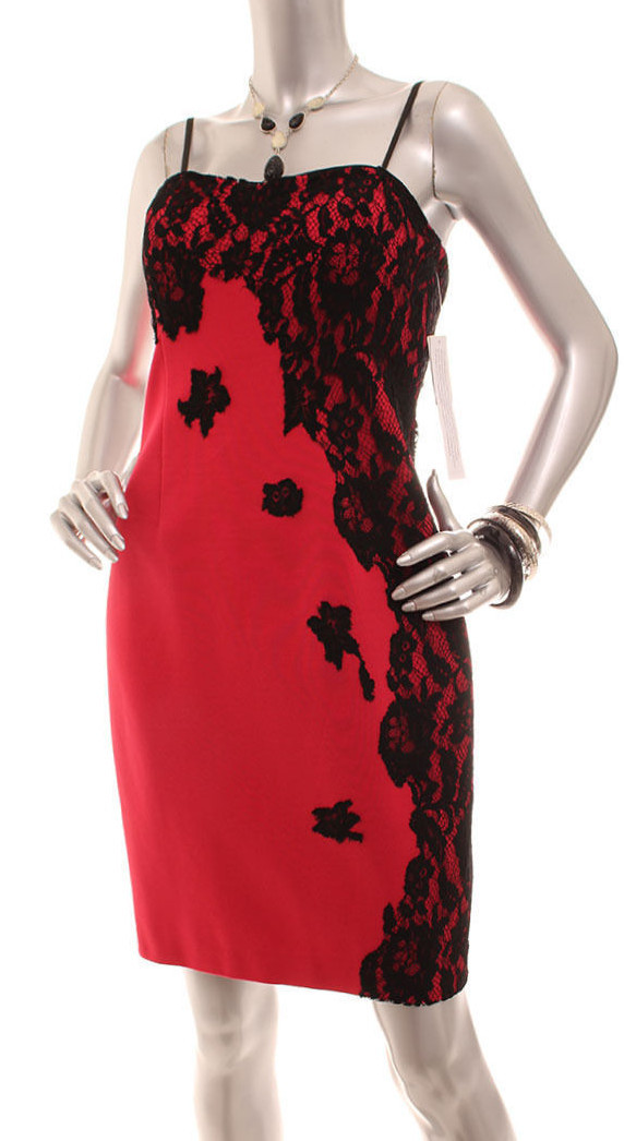 AIDAN MATTOX~ Red & Black Lace Applique Sweetheart Sheath Party Dress 8 NEW  $365 | eBay