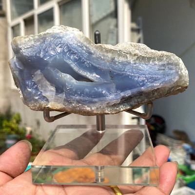 385g Large Blue Chalcedony Quartz Banded Crystal Geodes Rough Specimen ...