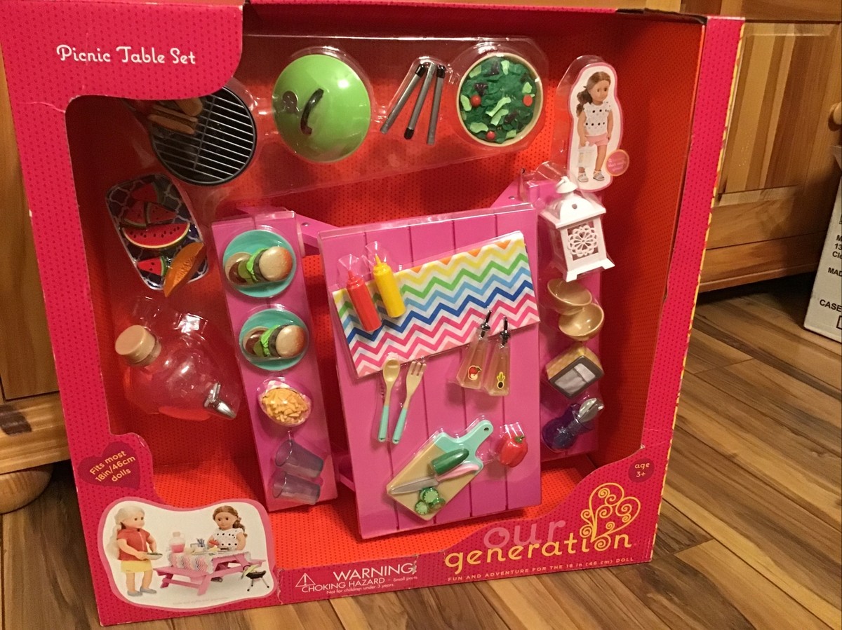 Our Generation Picnic Table Set with 51 For Most 18” Doll NIB