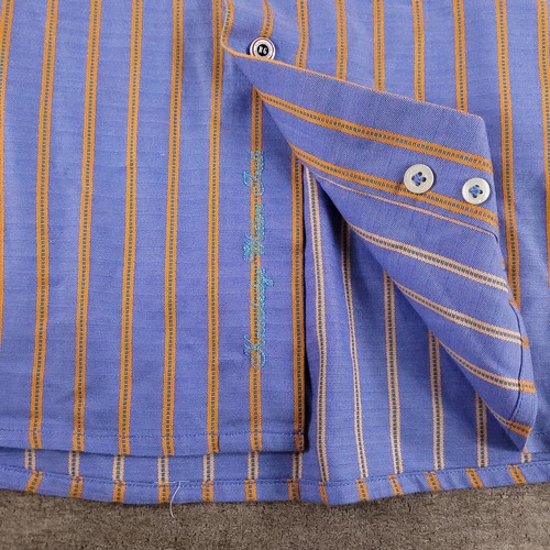 Robert Graham Shirt Mens Extra Large 17.5 Blue Orange Silk Striped Flip Cuff - Picture 3 of 13