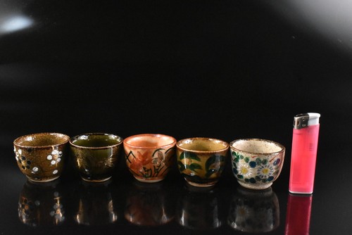 T1800: Japanese Kutani-ware Five colors glaze TEA CUP 5pcs, auto w/signed box - Picture 12 of 12